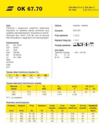 ELEKTRODA OK 67.70 4.00/4.4 /KARTON 13.2KG/