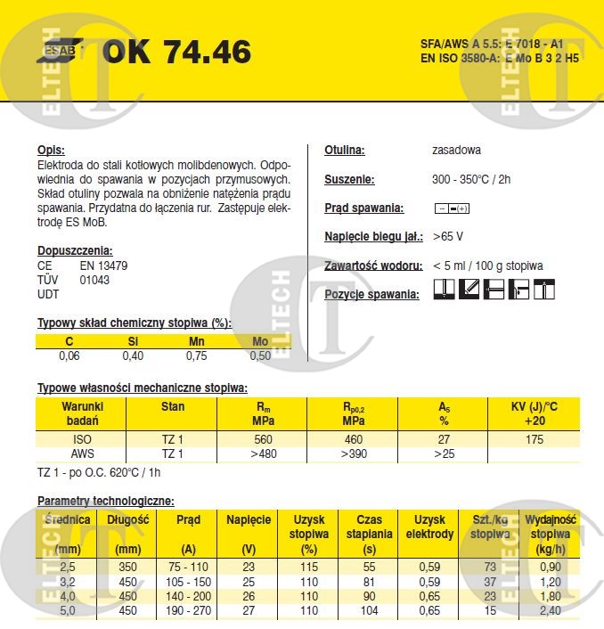 ELEKTRODA OK 74.46 2.50/0.6 /KARTON  5.4KG/ VP