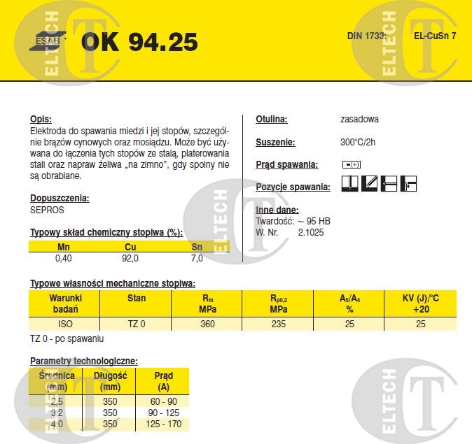 ELEKTRODA OK 94.25 3.25/0.8 /KARTON 4.8 KG/ VP