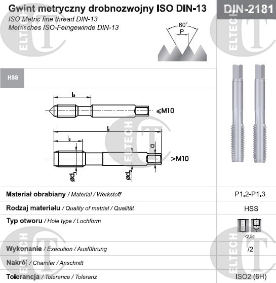 GWINTOWNIK M14x1,25 NGMM/2 DIN-2181 (6H) HSS
