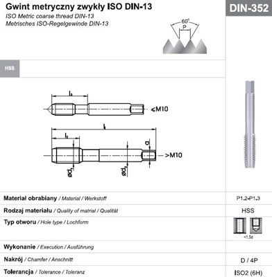 GWINTOWNIK M20 NGMM/1 DIN-352D (6H) HSS