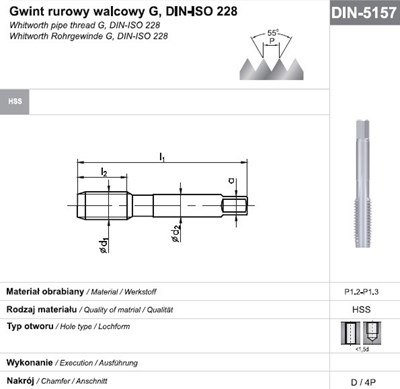 GWINTOWNIK G  3/8  NGRM DIN-5157D HSS