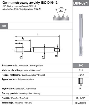 GWINTOWNIK M 4 DIN-371B (6H) HSSE 800
