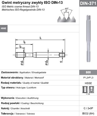 GWINTOWNIK M 6 DIN-371C (6H) HSSE 800