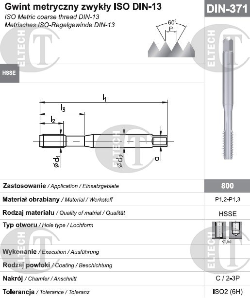 GWINTOWNIK M 6 DIN-371C (6H) HSSE 800