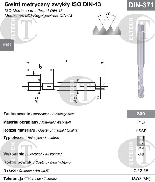 GWINTOWNIK M 3 DIN-371C R40 (6H) HSSE 800