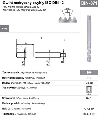 GWINTOWNIK M 4 DIN-371C R40 (6H) HSSE 800