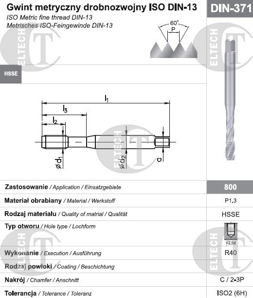 GWINTOWNIK M10x1 DIN-371C R40 (6H) HSSE 800