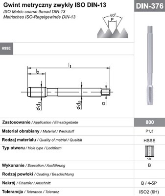 GWINTOWNIK M 8 DIN-376B (6H) HSSE 800