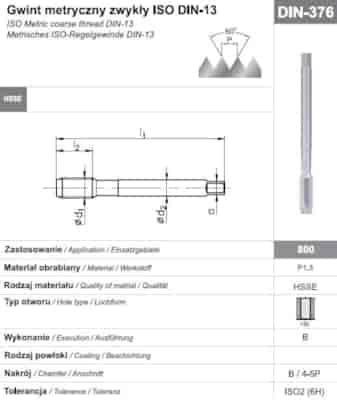 GWINTOWNIK M12 DIN-376B (6H) HSSE 800