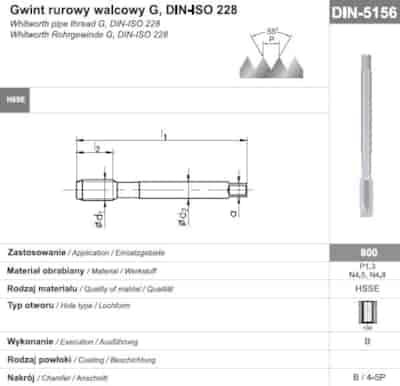 GWINTOWNIK G  1/4  DIN-5156B HSSE 800