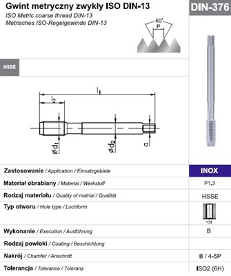 GWINTOWNIK M12 DIN-376B (6H) HSSE INOX