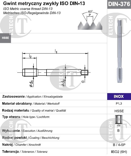 GWINTOWNIK M12 DIN-376B (6H) HSSE INOX