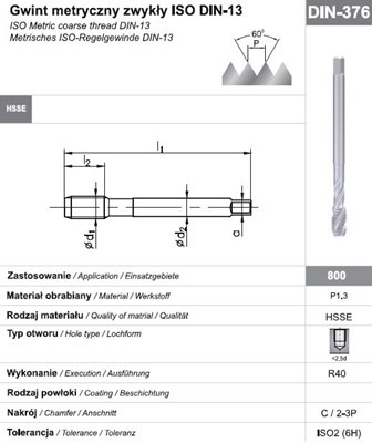 GWINTOWNIK M 8 DIN-376C R40 (6H) HSSE 800