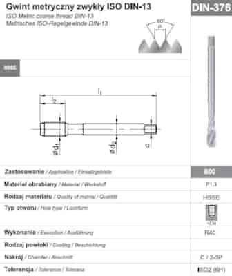 GWINTOWNIK M12 DIN-376C R40 (6H) HSSE 800