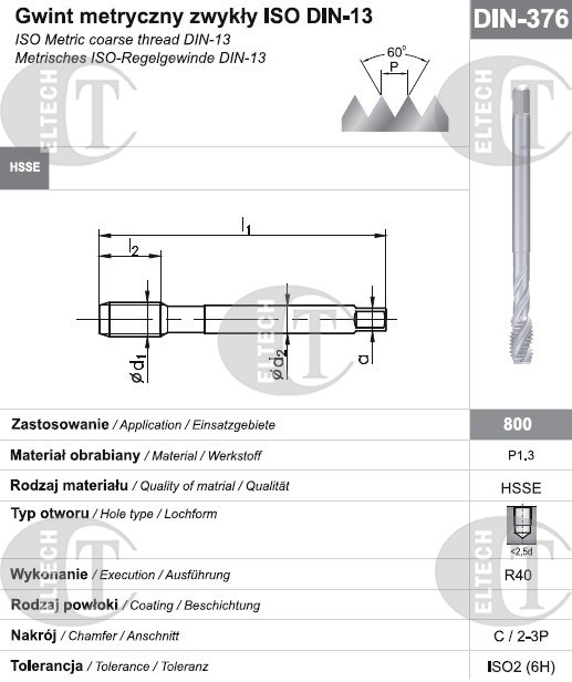 GWINTOWNIK M16 DIN-376C R40 (6H) HSSE 800