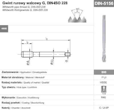 GWINTOWNIK G  1/2  DIN-5156C R40 HSSE 800