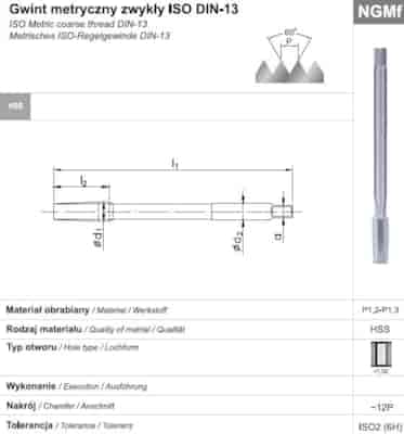 GWINTOWNIK M 3 NGMF (6H) HSS