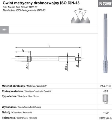 GWINTOWNIK M12x1,5 NGMF (6H) HSS