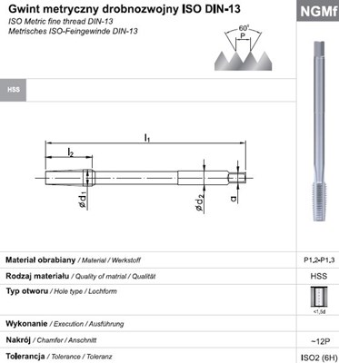 GWINTOWNIK M18x1 NGMF (6H) HSS