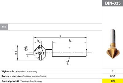 POGLEBIACZ DIN 335-C 90 * 6.3 HSS TIN