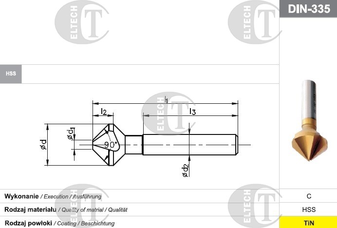 POGLEBIACZ DIN 335-C 90 * 6.3  HSS TIN