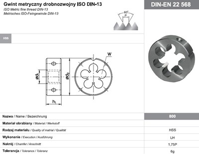 NARZYNKA M10x1 DIN-22568 LH (6g) HSS 800