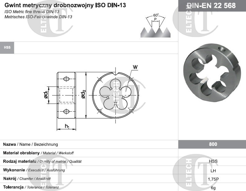 NARZYNKA M10x1 DIN-22568 LH (6g) HSS 800