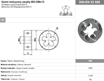 NARZYNKA M 3 DIN-22568 (6g) HSS 800