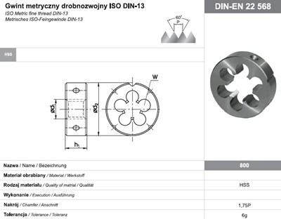 NARZYNKA M20x1 DIN-22568 (6g) HSS 800