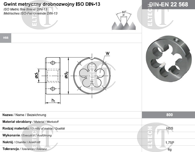 NARZYNKA M30x2 DIN-22568 (6g) HSS 800