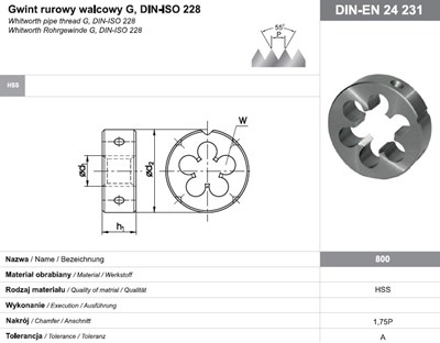 NARZYNKA G  1/4  DIN-24231 (A) HSS 800