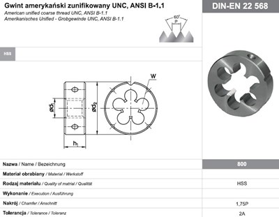 NARZYNKA UNC  1/4-20 DIN-22568 (2A) HSS 800