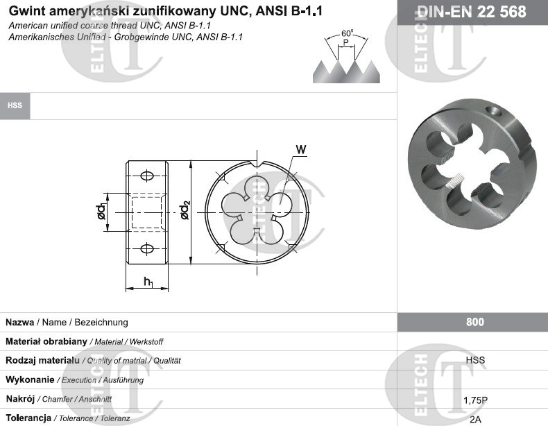 NARZYNKA UNC  1/2-13 DIN-22568 (2A) HSS 800