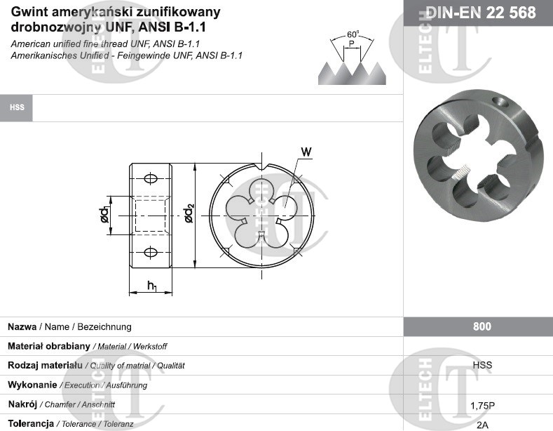 NARZYNKA UNF  1/2-20 DIN-22568 (2A) HSS 800