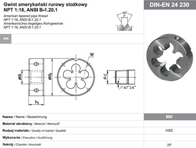 NARZYNKA NPT  3/8 -18 DIN-24230 HSS 800