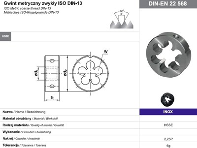 NARZYNKA M 6 DIN-22568 (6g) HSSE INOX