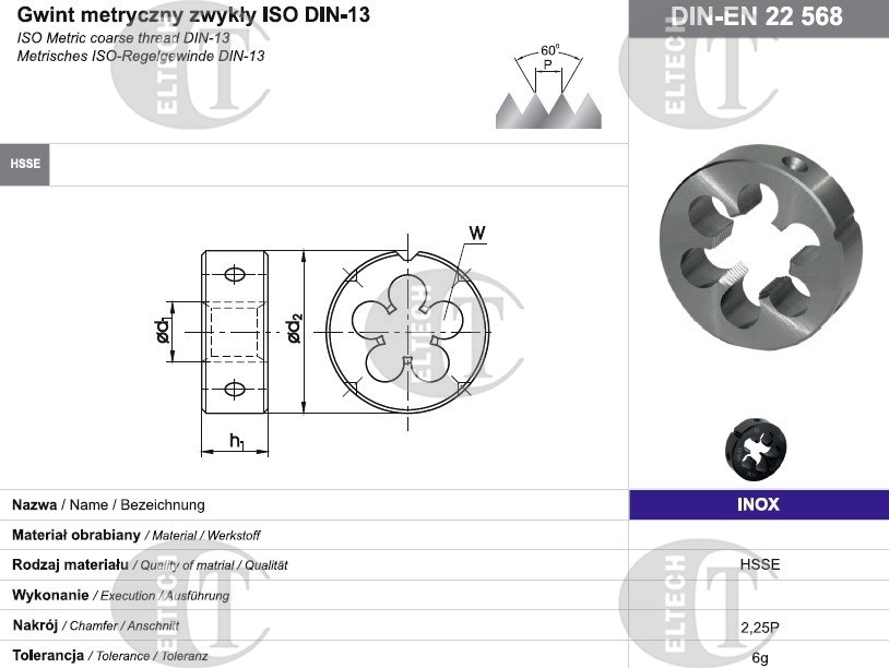 NARZYNKA M 6 DIN-22568 (6g) HSSE INOX