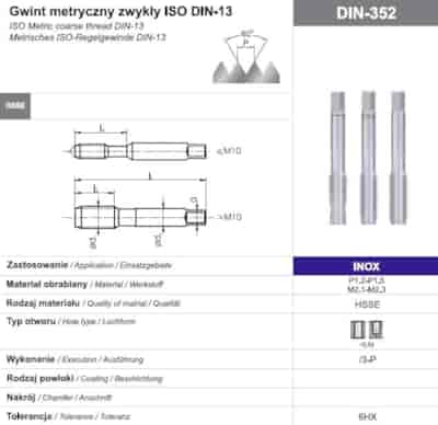 GWINTOWNIK M 4 NGMM/3-P DIN-352 (6HX) HSSE INOX