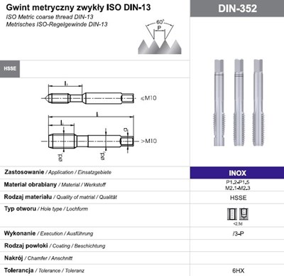 GWINTOWNIK M 5 NGMM/3-P DIN-352 (6HX) HSSE INOX