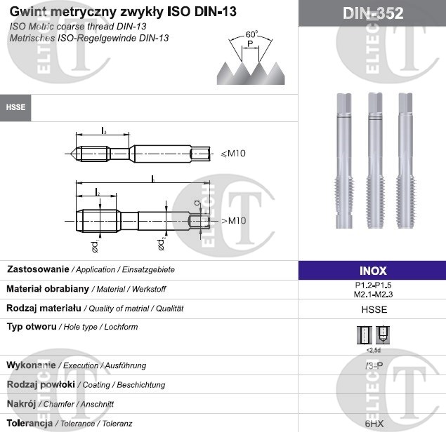 GWINTOWNIK M 5 NGMM/3-P DIN-352 (6HX) HSSE INOX