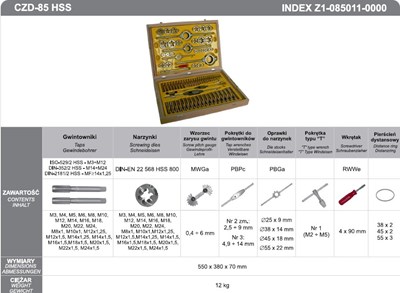 ZESTAW NARZEDZI DO GWINTOWANIA M3-M24 HSS CZD-85