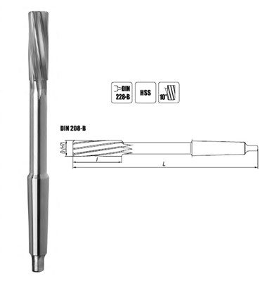 ROZWIERTAK MASZYNOWY FI 16,00 (H7)  52/210MM DIN 208-B SKRETNY MK2 HSS